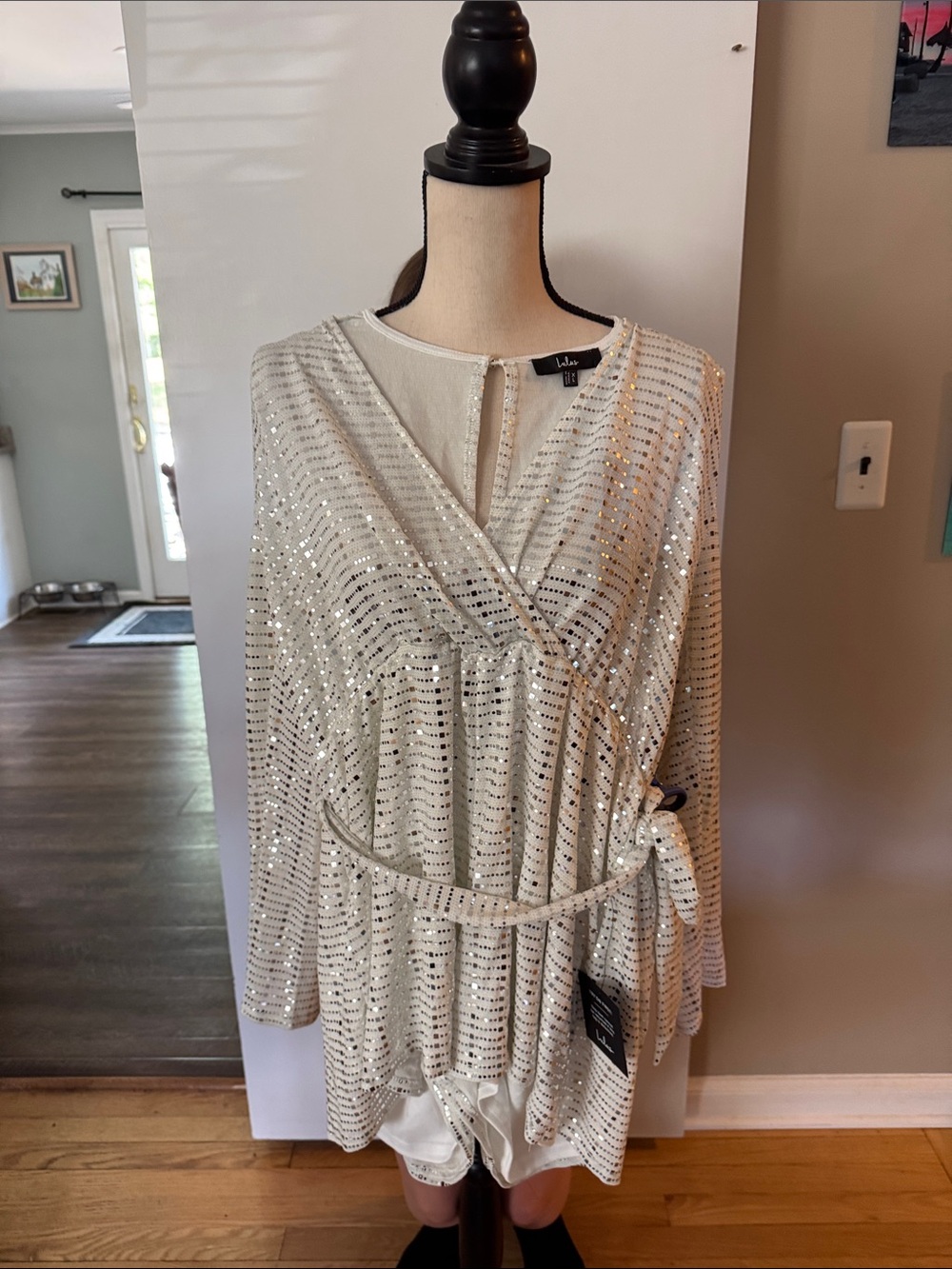 Lulu's Cream Sequin Wrap Romper